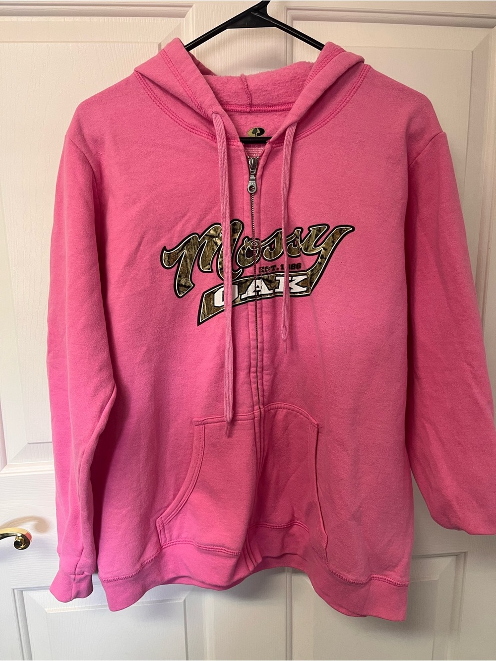 Mossy Oak Pink Full-Zip Hoodie with Camo Logo - Kids